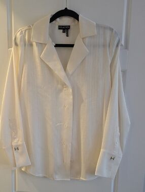Halston Heritage White Silk-Blend Button Front Shirt